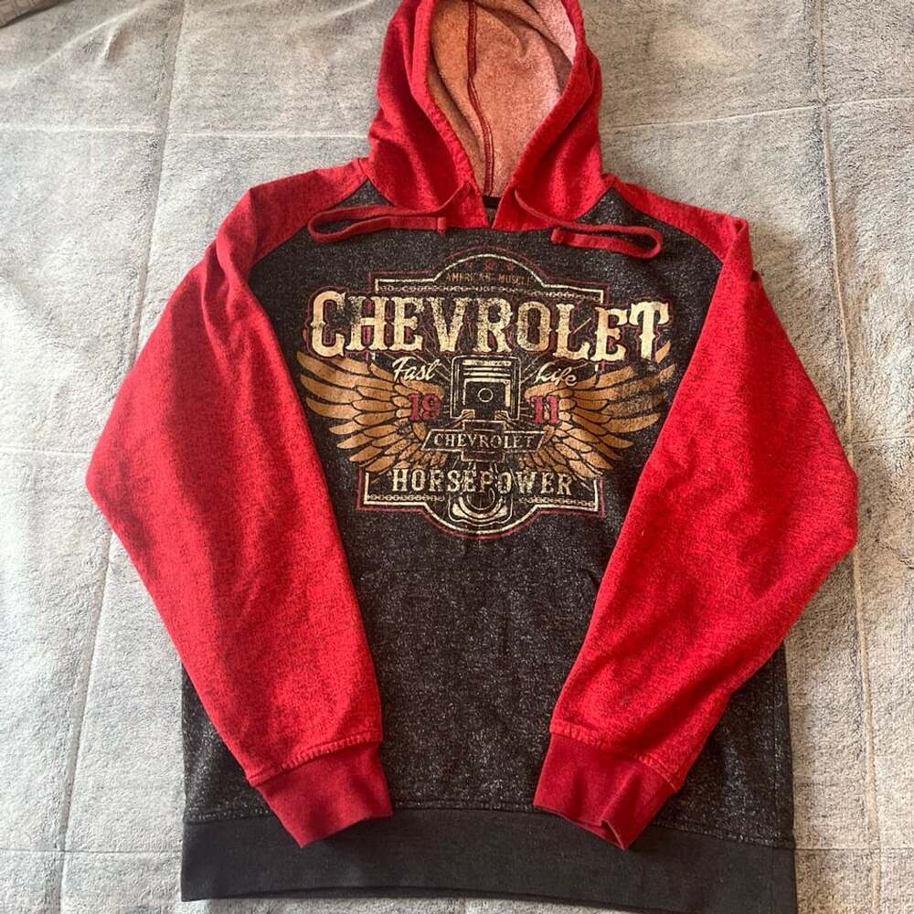 Chevrolet GM Official Licensed Hoodie Size L Red Black Graphic Pullover